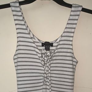 White & Grey Striped Skin Tight Dress